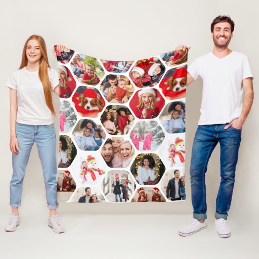 Multi Photo Collage Simple Moderne Hexagon Pattern Fleece Deken (In situ)