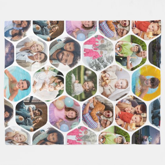 Multi Photo Collage Simple Moderne Hexagon Pattern Fleece Deken (Voorkant (Horizontaal))