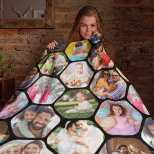 Multi Photo Collage Simple Moderne Hexagon Pattern Fleece Deken