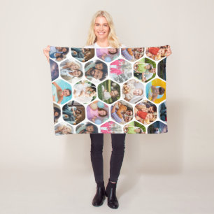 Multi Photo Collage Simple Moderne Hexagon Pattern Fleece Deken