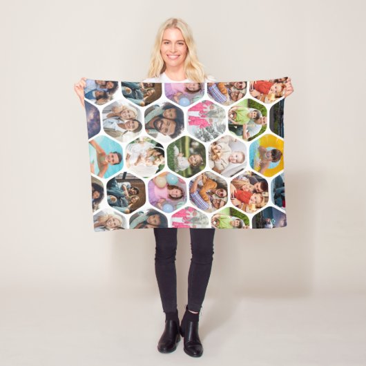 Multi Photo Collage Simple Moderne Hexagon Pattern Fleece Deken (In situ)