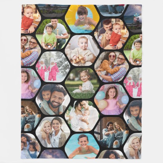 Multi Photo Collage Simple Moderne Hexagon Pattern Fleece Deken (Voorkant)
