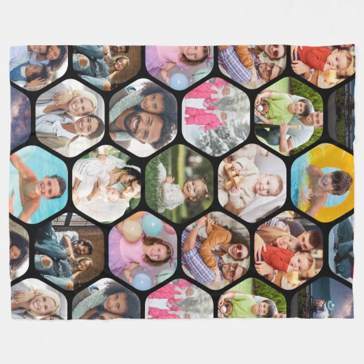 Multi Photo Collage Simple Moderne Hexagon Pattern Fleece Deken (Voorkant (Horizontaal))