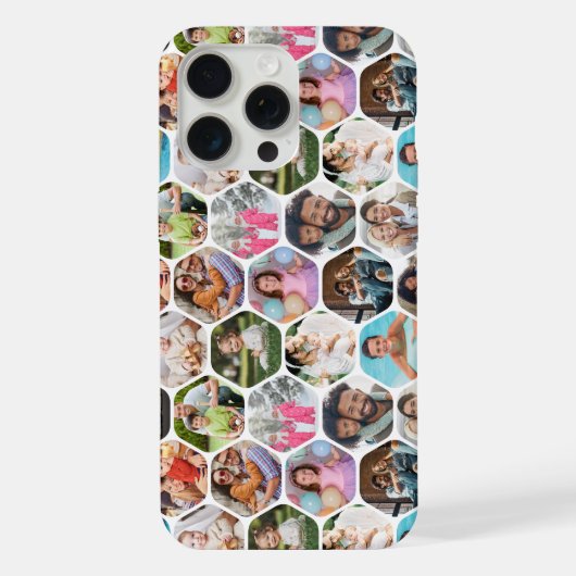 Multi Photo Collage Simple Moderne Hexagon Pattern iPhone Hoesje (Achterkant)
