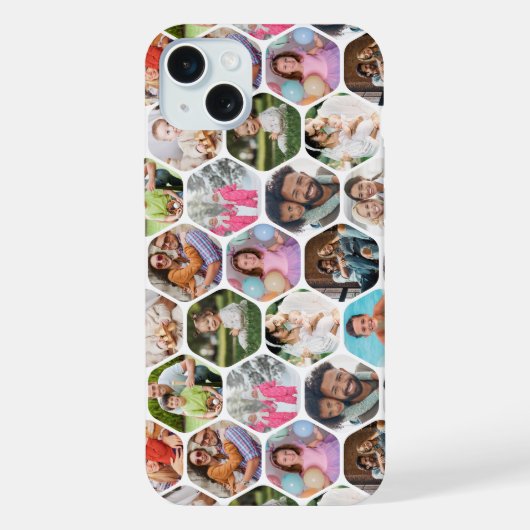 Multi Photo Collage Simple Moderne Hexagon Pattern iPhone Hoesje (Achterkant)