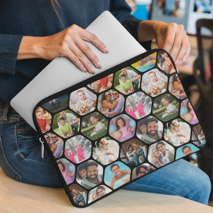 Multi Photo Collage Simple Moderne Hexagon Pattern Laptop Sleeve
