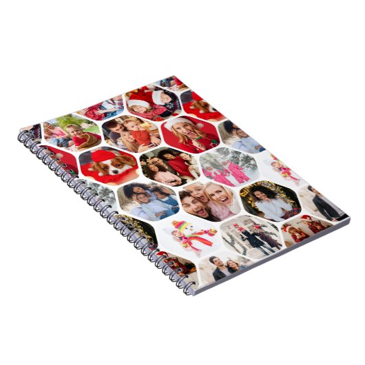 Multi Photo Collage Simple Moderne Hexagon Pattern Notitieboek (Rechterzijde)
