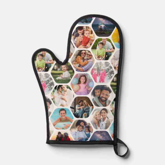 Multi Photo Collage Simple Moderne Hexagon Pattern Ovenwant (Voorkant)