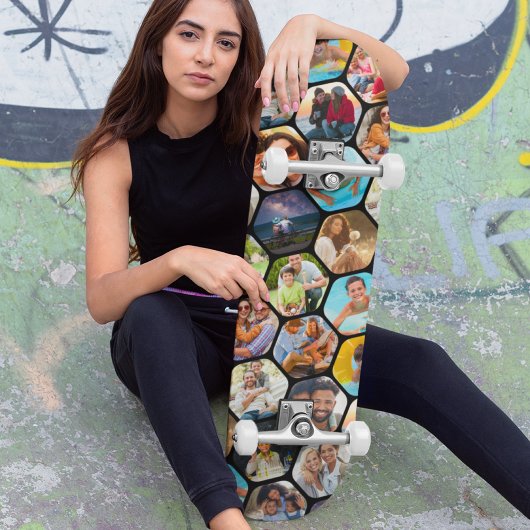 Multi Photo Collage Simple Moderne Hexagon Pattern Persoonlijk Skateboard