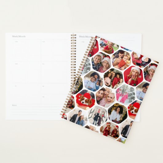 Multi Photo Collage Simple Moderne Hexagon Pattern Planner (Display)