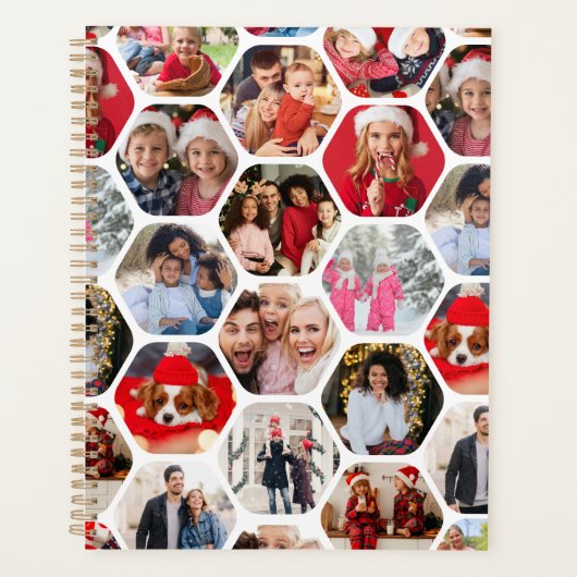 Multi Photo Collage Simple Moderne Hexagon Pattern Planner (Voorkant)