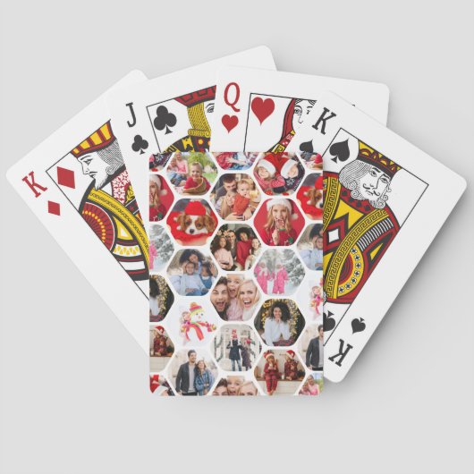 Multi Photo Collage Simple Moderne Hexagon Pattern Pokerkaarten (Achterkant)