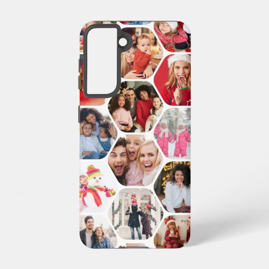 Multi Photo Collage Simple Moderne Hexagon Pattern Samsung Galaxy Hoesje (Achterkant)