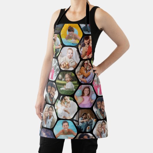 Multi Photo Collage Simple Moderne Hexagon Pattern Schort (Insitu)