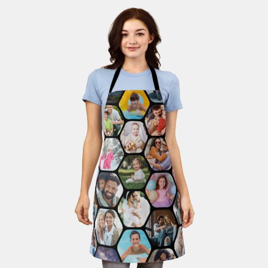 Multi Photo Collage Simple Moderne Hexagon Pattern Schort (Gedragen)