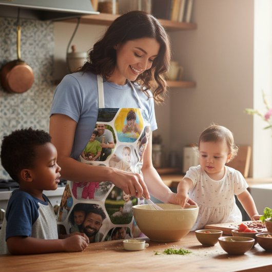 Multi Photo Collage Simple Moderne Hexagon Pattern Schort