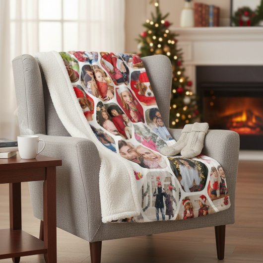 Multi Photo Collage Simple Moderne Hexagon Pattern Sherpa Deken