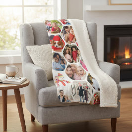 Multi Photo Collage Simple Moderne Hexagon Pattern Sherpa Deken
