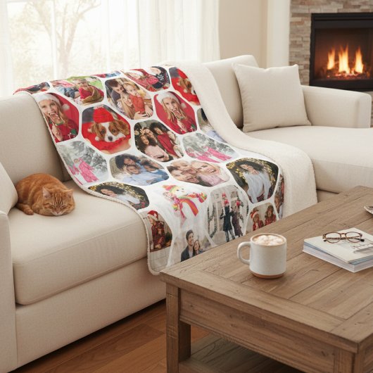 Multi Photo Collage Simple Moderne Hexagon Pattern Sherpa Deken