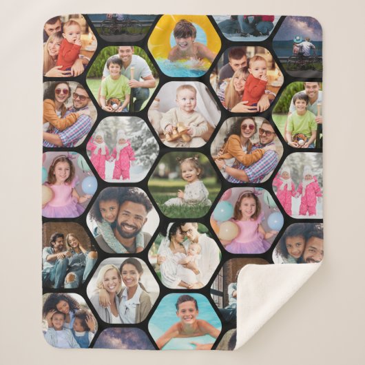 Multi Photo Collage Simple Moderne Hexagon Pattern Sherpa Deken (Voorkant)