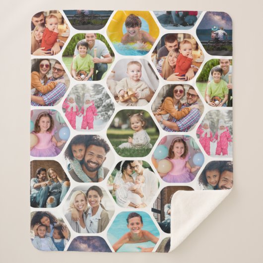 Multi Photo Collage Simple Moderne Hexagon Pattern Sherpa Deken (Voorkant)