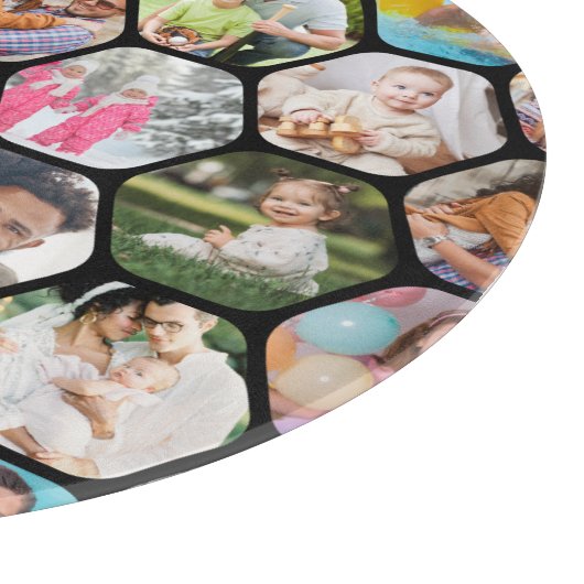 Multi Photo Collage Simple Moderne Hexagon Pattern Snijplank (Hoek)