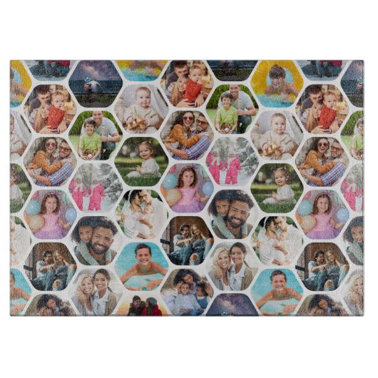 Multi Photo Collage Simple Moderne Hexagon Pattern Snijplank (Voorkant)