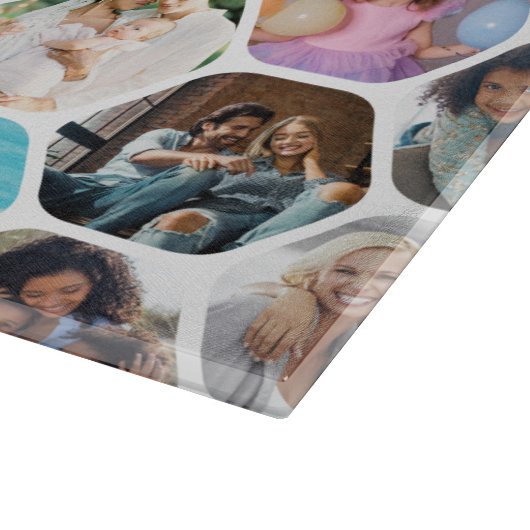 Multi Photo Collage Simple Moderne Hexagon Pattern Snijplank (Hoek)