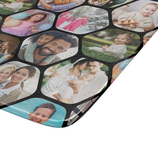 Multi Photo Collage Simple Moderne Hexagon Pattern Snijplank (Hoek)