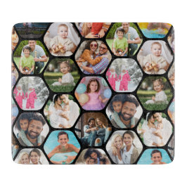 Multi Photo Collage Simple Moderne Hexagon Pattern Snijplank
