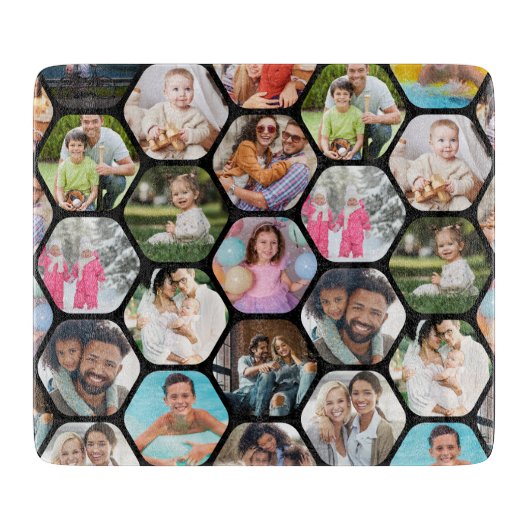 Multi Photo Collage Simple Moderne Hexagon Pattern Snijplank (Voorkant)