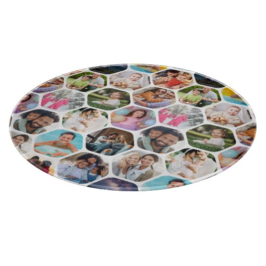 Multi Photo Collage Simple Moderne Hexagon Pattern Snijplank (Hoek)