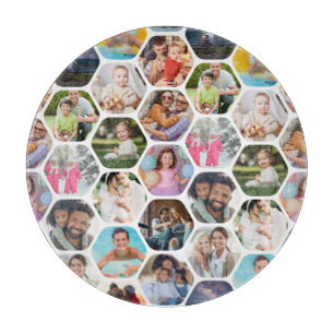Multi Photo Collage Simple Moderne Hexagon Pattern Snijplank