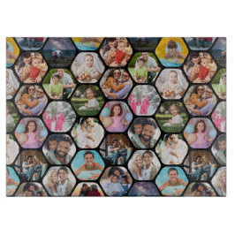 Multi Photo Collage Simple Moderne Hexagon Pattern Snijplank