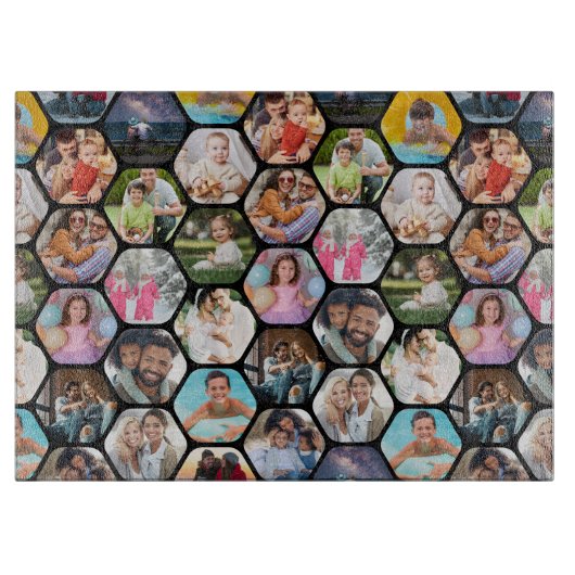 Multi Photo Collage Simple Moderne Hexagon Pattern Snijplank (Voorkant)