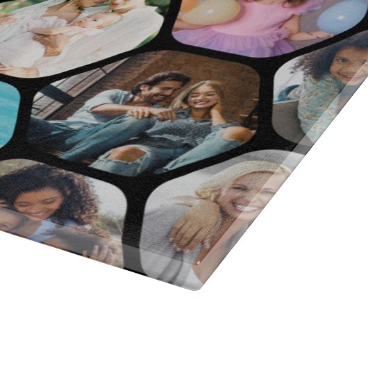 Multi Photo Collage Simple Moderne Hexagon Pattern Snijplank (Hoek)