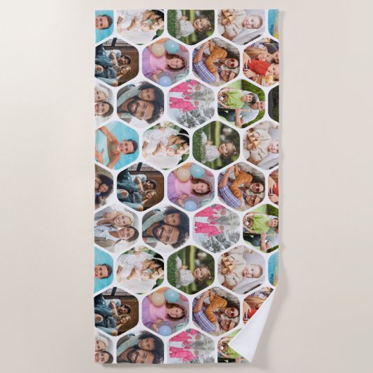 Multi Photo Collage Simple Moderne Hexagon Pattern Strandlaken (Voorkant)