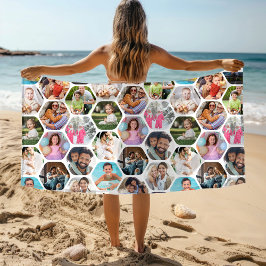 Multi Photo Collage Simple Moderne Hexagon Pattern Strandlaken