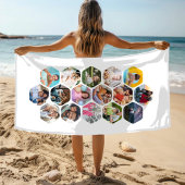 Multi Photo Collage Simple Moderne Hexagon Pattern Strandlaken