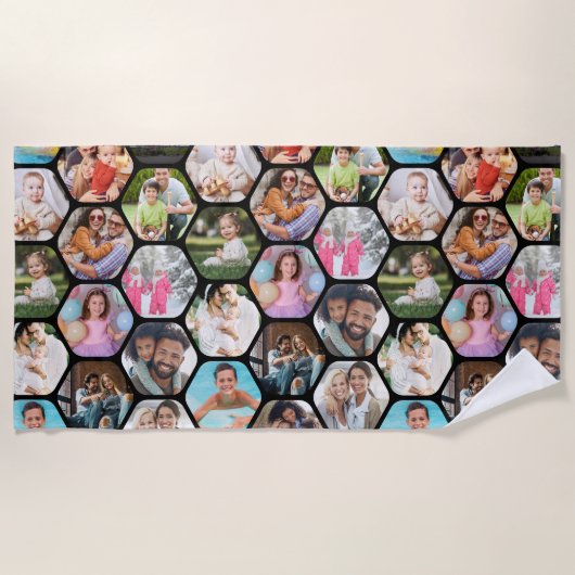 Multi Photo Collage Simple Moderne Hexagon Pattern Strandlaken (Voorkant)