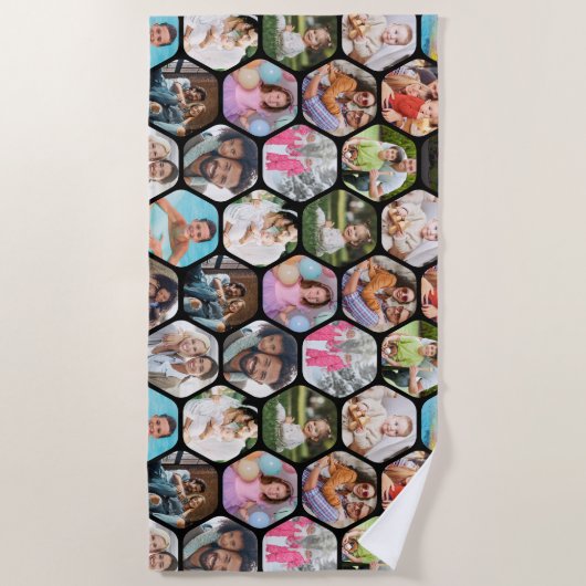 Multi Photo Collage Simple Moderne Hexagon Pattern Strandlaken (Voorkant)