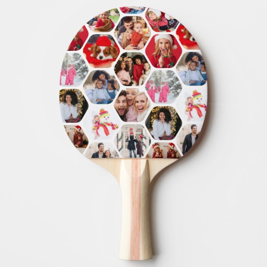 Multi Photo Collage Simple Moderne Hexagon Pattern Tafeltennisbatje (Voorkant)