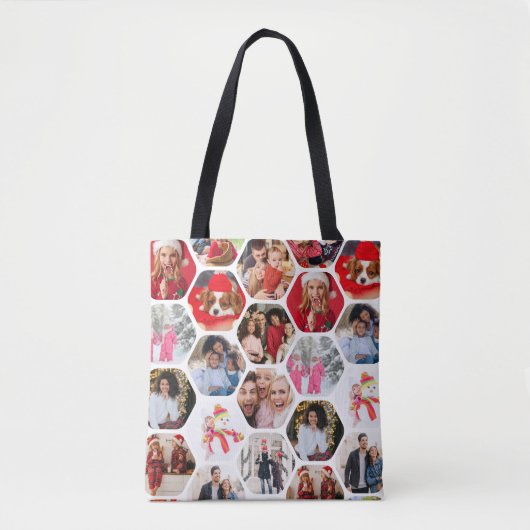 Multi Photo Collage Simple Moderne Hexagon Pattern Tote Bag (Voorkant)