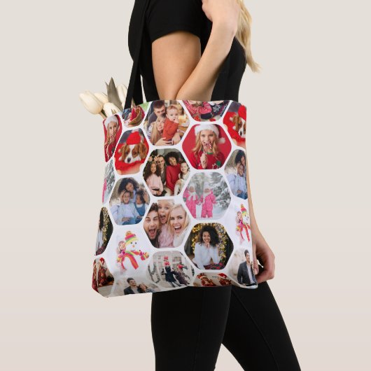 Multi Photo Collage Simple Moderne Hexagon Pattern Tote Bag (Dichtbij)