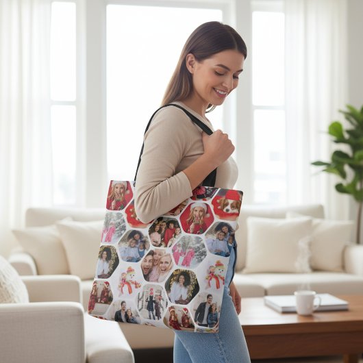 Multi Photo Collage Simple Moderne Hexagon Pattern Tote Bag