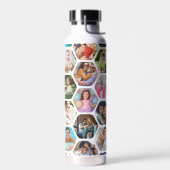 Multi Photo Collage Simple Moderne Hexagon Pattern Waterfles (Links)