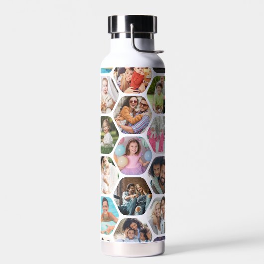 Multi Photo Collage Simple Moderne Hexagon Pattern Waterfles (Links)