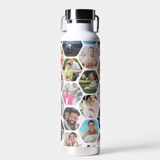 Multi Photo Collage Simple Moderne Hexagon Pattern Waterfles (Voorkant)
