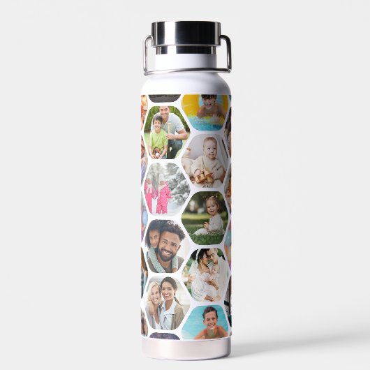 Multi Photo Collage Simple Moderne Hexagon Pattern Waterfles (Achterkant)
