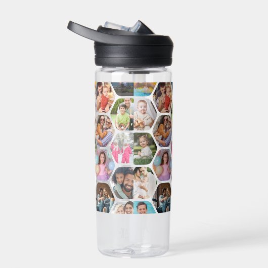 Multi Photo Collage Simple Moderne Hexagon Pattern Waterfles (Rechts)